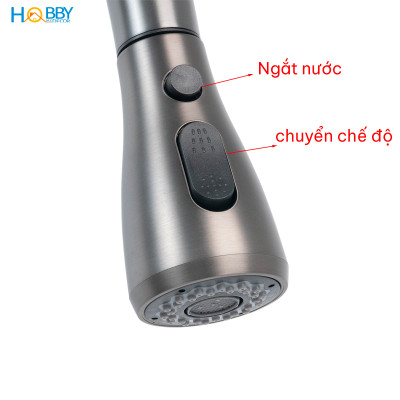 Vòi rửa chén nóng lạnh dây rút inox 304 sơn xám Hobby home decor VDR15