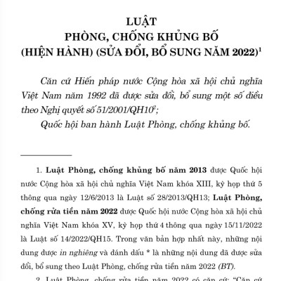 Luật Phòng, chống kh.ủng b.ố (hiện hành) (sửa đổi, bổ sung năm 2022) (bản in 2023)
