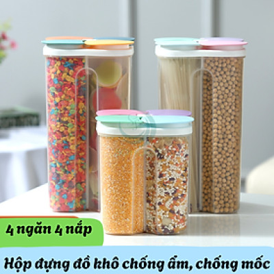 Hộp đựng đồ khô chống ẩm, chống mốc, chống côn trùng- Thùng đựng ngũ côc 4 ngăn