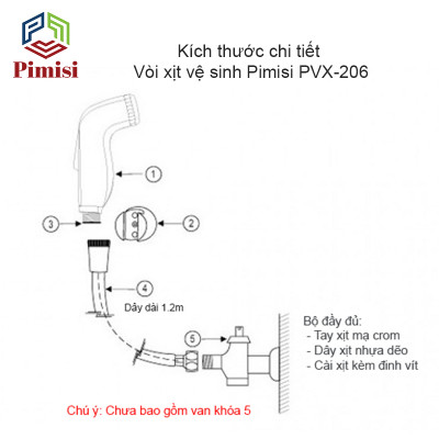 Vòi Xịt Bồn Cầu Vệ Sinh Phòng Tắm Pimisi PVX-206 Chịu Áp Lực Nước Lớn Như Chung Cư, Nhà Cao Tầng Hay Máy Tăng Áp Mạ Màu Inox, Với Tay Xịt Toilet WC Chìm Chống Gãy - Bể - Vỡ Và Dây Nhựa Dẻo Cao Cấp - Mềm - Trơn Bề Mặt | Hàng Chính Hãng