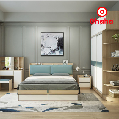[Miễn phí vận chuyển & lắp đặt] Giường ngủ thông minh cao cấp bọc nệm đầu giường có hộc kéo gỗ công nghiệp Ohaha - GN016