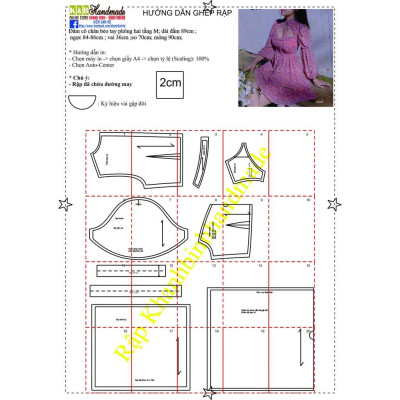 Rập giấy đầm cổ chân tay phồng mã 1252 (BẢN VẼ)