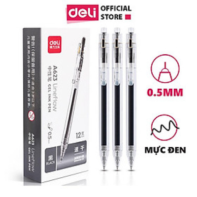Bút Gel Học Sinh Ngòi 0.5 Mực Đen Nhanh Khô Thiết Kế Vỏ Trong Suốt - A623