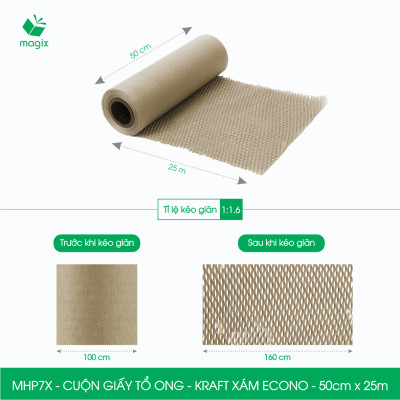 MHP7X - 50cm x 25m - Cuộn giấy tổ ong chống sốc - Kraft xám Siêu Tiết Kiệm ECONO