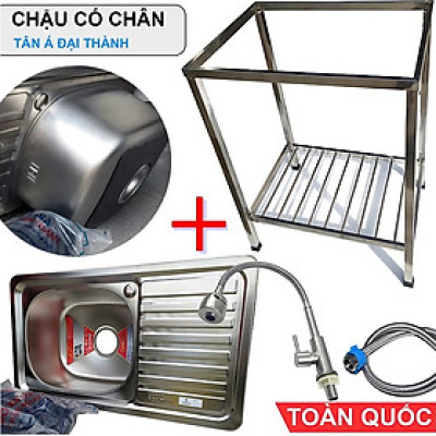 Bộ Chậu Rửa Bát Inox TÂN Á ĐẠI THÀNH Có Chân Và Vòi - Chậu Chính hãng loại 1 hộc có bàn và 2 hộc đôi