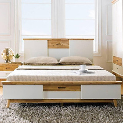 Giường Đôi Vivid Gỗ Tự Nhiên Ibie BBDVIVR - Trắng