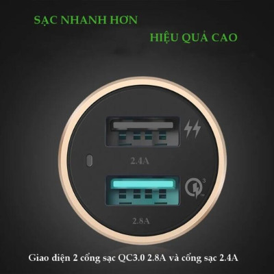 Ugreen UG30514CD130TK 48W màu Vàng Bộ sạc ô tô 2 cổng USB 2.4A + QC 3.0 - HÀNG CHÍNH HÃNG