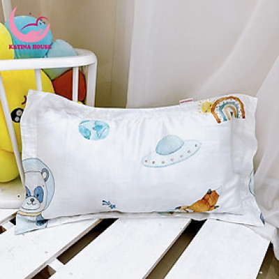 Gối nằm cho trẻ em Katina House, KT 30x50cm, vải Tencel 60s ruột gòn lông vũ, mềm mượt mát lạnh