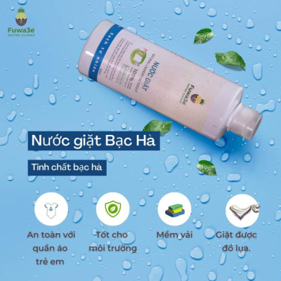 Nước giặt quần áo hữu cơ Fuwa3e an toàn cho bé chuyên giặt lụa hương bạc hà 500ml