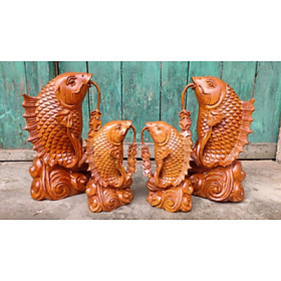 Cặp cá song ngư bằng gỗ hương đá kt cao 20×11×7cm