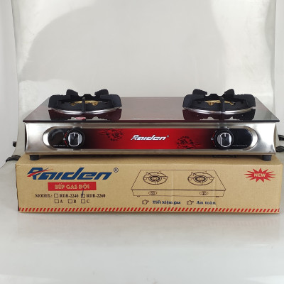 Bếp ga đôi kiếng cường lực Raiden RDB2260, đầu đốt đồng thau nguyên khối phi 100mm-Hàng chính hãng