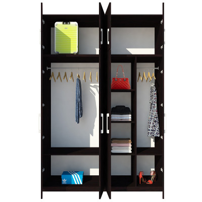 Tủ quần áo gỗ MDF Tundo 4 cánh 3 ngăn đứng màu nâu đậm 180 x 55 x 260cm