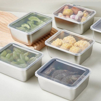 Hộp Đựng Thực Phẩm Inox Để Tủ Lạnh Có Nắp Đậy Đa Năng Tiện Lợi- Có 2 Size 13.5x10.5x5.8 cm và 20x5,5x25cm - Khay Inox 304 Chống Gỉ - Hàng Chính Hãng MINIIN