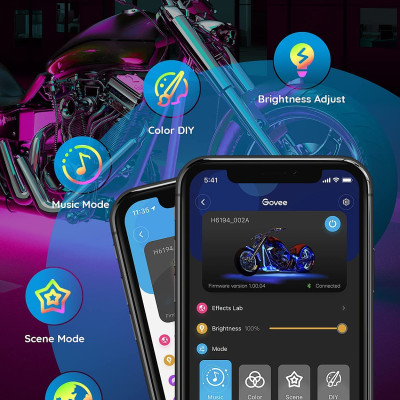 Đèn gầm xe máy Govee Motorcycle LED Light Kits H6194 | Gồm 12 dải led kháng nước, RGB 16 triệu màu nháy theo nhạc