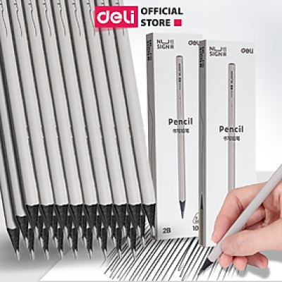 Bút Chì 2B HB Gỗ Nusign Deli Lõi Đen Cao Cấp Chì Đậm Tô Trắc Nghiệm Làm Bài Kiểm Tra Nhạy Với Máy Chấm Thi Học Sinh