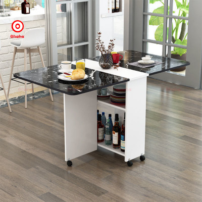 [Kèm Ảnh Thực Tế - Miễn phí vận chuyển & Lắp đặt]  BÀN ĂN GẤP GỌN THÔNG MINH GIẢ VÂN ĐÁ OHAHA CÓ BÁNH XE - BA004