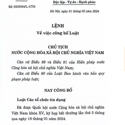 Luật Các Tổ Chức Tín Dụng (2024)