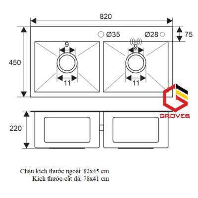 COMBO CHẬU RỬA BÁT, RỬA CHÉN ĐÚC SUS 304 VÀ VÒI RỬA BÁT nóng lạnh dây rút SUS 304