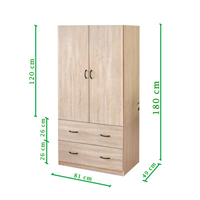 TỦ QUẦN ÁO ECOFURNIX GT2123 2 CÁNH HIỆN ĐẠI