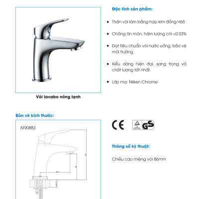 Vòi lavabo nóng lạnh ATMOR AT90883 (HÀNG CHÍNH HÃNG)