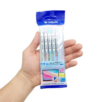 Vỉ 5 Bút Bi Pro 027 0.5 mm - Thiên Long TL-105 - Mực Xanh