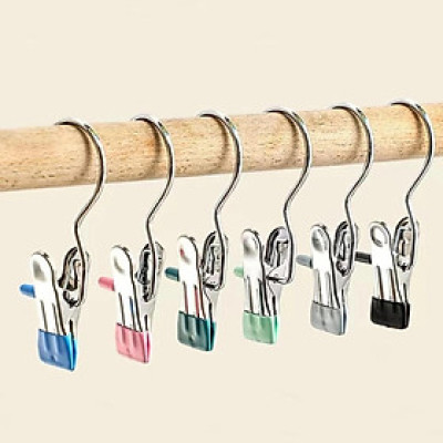 Set 20 Móc Treo Đồ Có Kẹp Chống Trượt, Kẹp Đơn Phơi Quần Áo Đa Năng Bằng Thép Không Gỉ Bọc Nhựa PVC Chắc Chắn