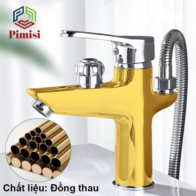 Vòi Chậu Liền Sen Pimisi Nóng Lạnh Cho Chậu Rửa Mặt Lavabo 1 Lỗ Làm Bằng Đồng Thau Mạ Xi Sáng Bóng Dùng Trong Phòng Tắm Nhỏ - Điều Chỉnh Nước Bằng Gật Gù Đầy Đủ Phụ Kiện Dây Bát Sen Tắm - Ống Xả Thải Và Dây Cấp Nước | Hàng Chính Hãng