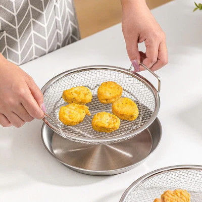 Khay Tròn Inox 304 Kèm Ray Lưới Lọc Ráo Dầu Chiên Thức Ăn Đa Năng Tiện Dụng 19cm - HÀNG CHÍNH HÃNG MINIIN