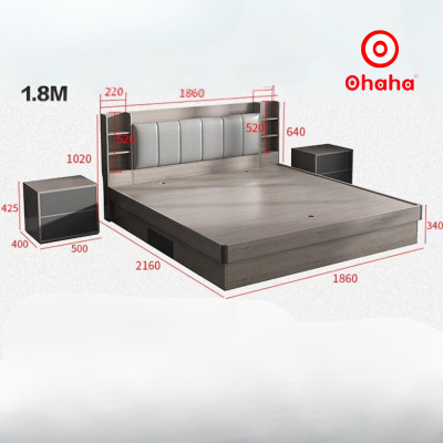 [Miễn phí vận chuyển & lắp đặt] Giường ngủ thông minh cao cấp bọc nệm đầu giường có hộc nâng gỗ công nghiệp Ohaha - GN014