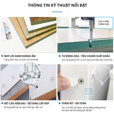 Tủ Gỗ Để Đồ Nhà Bếp Đơn Giản, Hiện Đại Màu Trắng Phối Vân Gỗ Sồi Thương Hiệu SIB Decor KG24