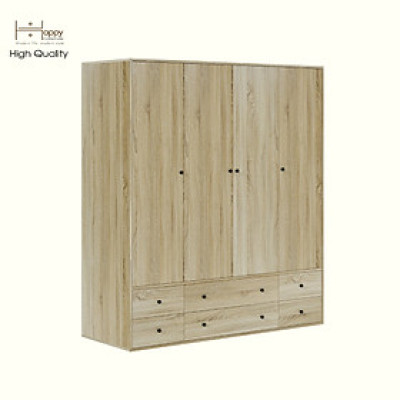 HAPPY FURNITURE , ZACY - Tủ quần áo 4 cửa mở 6 ngăn kéo, TCM_209 , 160cm x 59cm x 180cm DxRxC, Sản phẩm phổ thông