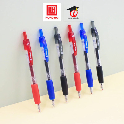 Hộp 12 Bút Gel Hồng Hà dạng bấm, có grip  đầu ngòi 0.7mm cho nét viết êm, trơn - 2769 HH-209