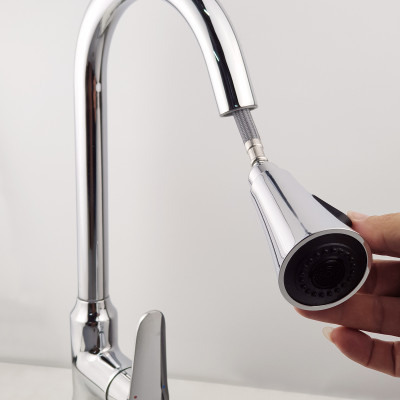 Vòi Rửa Chén Nóng Lạnh Dây Kéo Đồng Mạ Chrome Eurolife EL-KM05 (Trắng bạc)