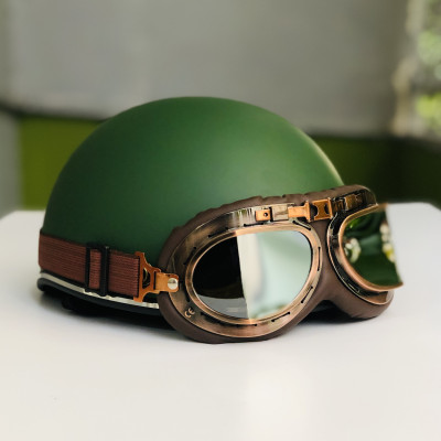 Mũ bảo hiểm xe máy 1/2 RONA haly viền bạc kèm kính phi công viền đồng cao cấp chính hãng