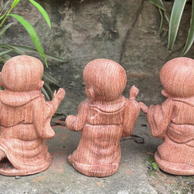 Bộ tượng tam tâm bằng gỗ hương đá đẹp long lanh kt cao 15cm 