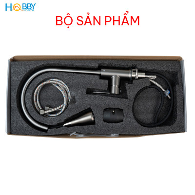 Vòi rửa chén nóng lạnh dây rút inox 304 sơn xám Hobby home decor VDR15