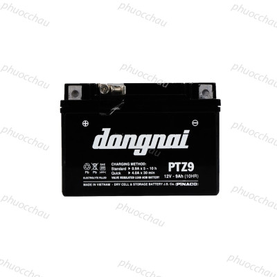 Ắc Quy Đồng Nai PTZ9 12V-9Ah cho xe máy Atila, Vespa, Spacy, Kawasaki
