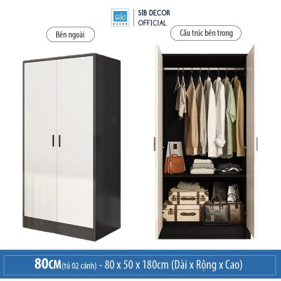 Tủ Quần Áo Đơn Giản Màu Trắng Phối Đen Thương Hiệu SIB Decor TA18