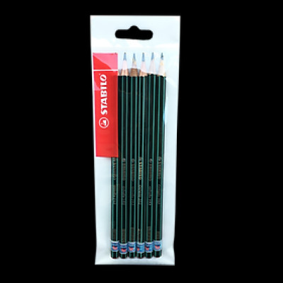 Bộ bút chì gỗ phác thảo STABILO Othello 282 thân sọc trắng xanh - Bộ 14 bút đủ nét + Chuốt + Gôm (PC282GS)