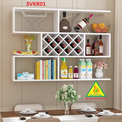 Kệ rượu treo tường trang trí bằng gỗ 3VKR01 - Nội thất lắp ráp Viễn Đông Adv