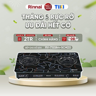 Bếp gas dương Rinnai RV-715Slim-SCH(Zi) mặt bếp kính SCHOTT và kiềng bếp men - Hàng chính hãng.