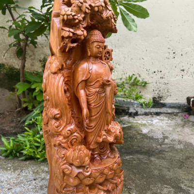 Tượng phật thích ca gỗ bách xanh kt cao 51×19×18cm 
