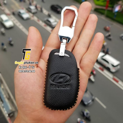 Bao da Handmade bảo vệ chìa khóa xe Hyundai Elantra, Tucson, i10…kèm móc đeo Inox