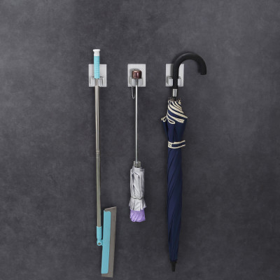 Combo 2 móc treo cán chổi dán tường inox 304 Hobby home decor CV-2 có keo dán