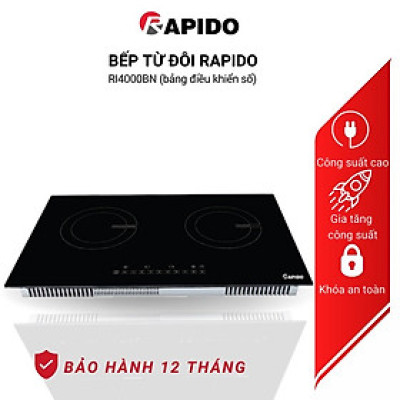Bếp từ đôi Rapido RI4000BN 4000W 9 cấp độ công suất, công nghệ inverter tiết kiệm điện, bảo hành 24 tháng - Hàng chính hãng