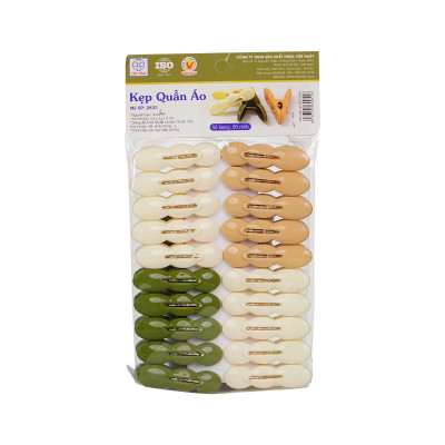 Vỉ 20 kẹp quần áo củ lạc nhựa Việt Nhật (2853), Kẹp phơi quần áo, phơi đồ tiện ích 