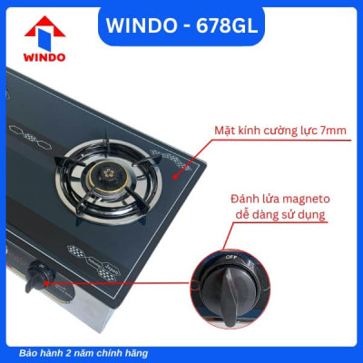 BẾP GAS ĐÔI MẶT KÍNH CAO CẤP WINDO - 678GL -Hàng Chính Hãng