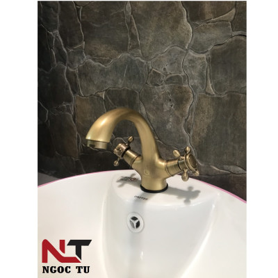 Vòi rửa mặt nóng lạnh đồng cổ hoa đồng tiền tân cổ điển GR 2201B (đẹp, sang trọng lịch sự)