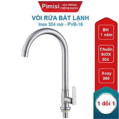 Vòi rửa bát inox 304 Pimisi gắn chậu rửa bát 1 đường nước lạnh đơn cho mọi loại chậu rửa chén phổ biến trong nhà bếp | Hàng chính hãng
