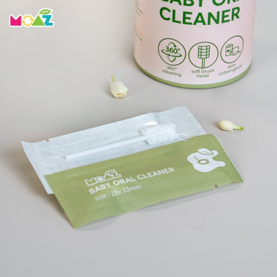 Que Gạc Khô Rơ Lưỡi Moaz Eco Vệ Sinh Răng Miệng Cho Bé - Hộp 30c